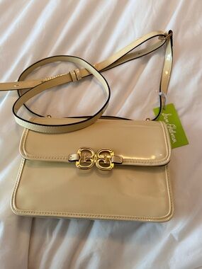 Sam Edelman Cream Patent Shoulder Bag with Gold Hardware